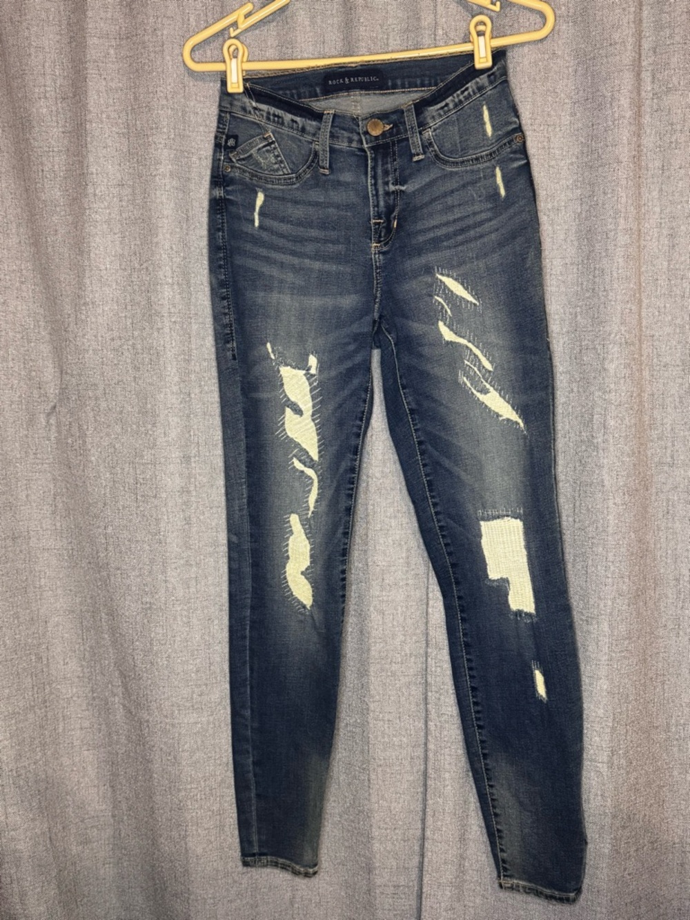Rock & Republic Kashmiere Y2K Distressed Patchwork Skinny Jeans Size 6 - Picture 3 of 13